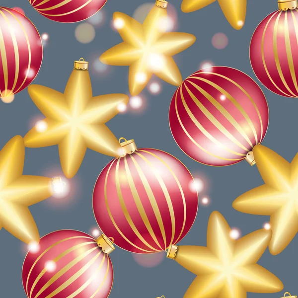 Nieuwjaar patroon met Kerstmis bal. Sparkles en bokeh. Glanzend en gloeiende — Stockvector