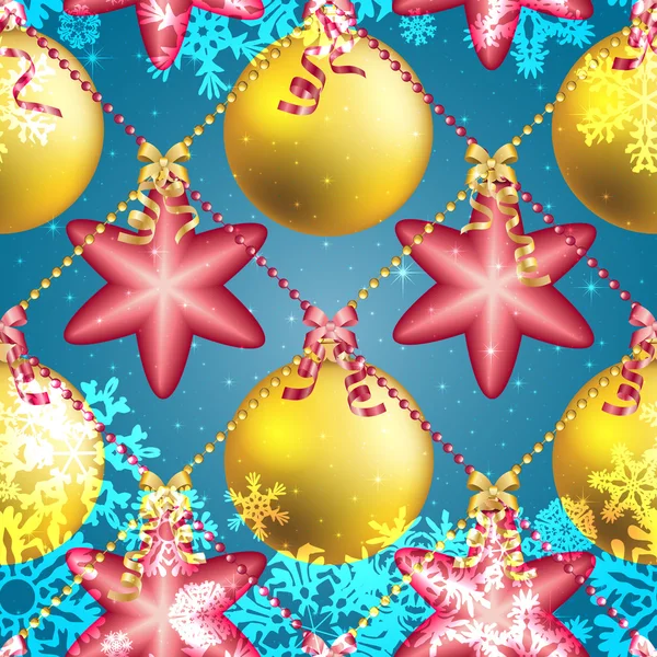 Новогодний узор с рождественским мячом. Блестки и боке. Шинный и перчаточный — стоковый вектор