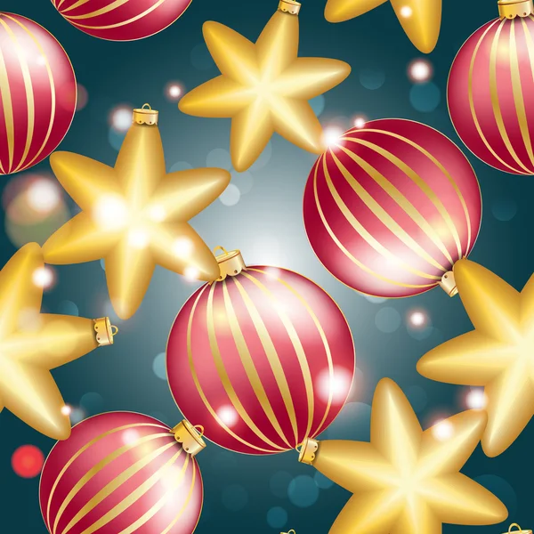 Padrão de Ano Novo com bola de Natal. Faíscas e bokeh. Brilhante e brilhante —  Vetores de Stock