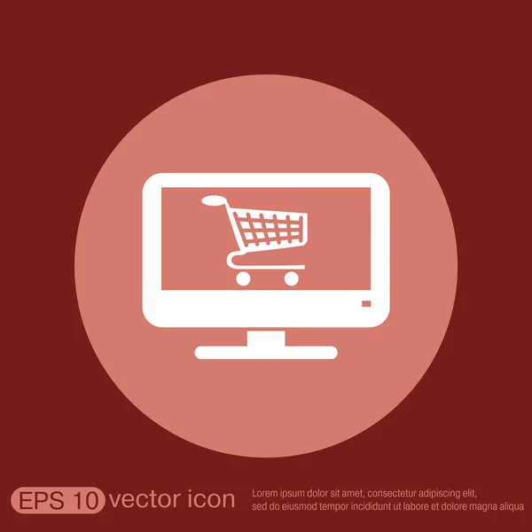 Monitor con carrito de compras de símbolo — Vector de stock