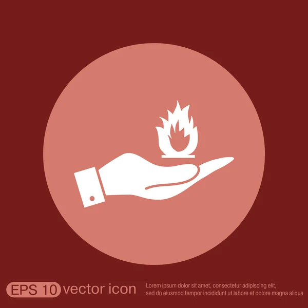Hand holding fire sign. — Stock Vector