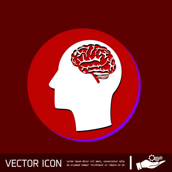 Kepala ikon dengan otak - Stok Vektor