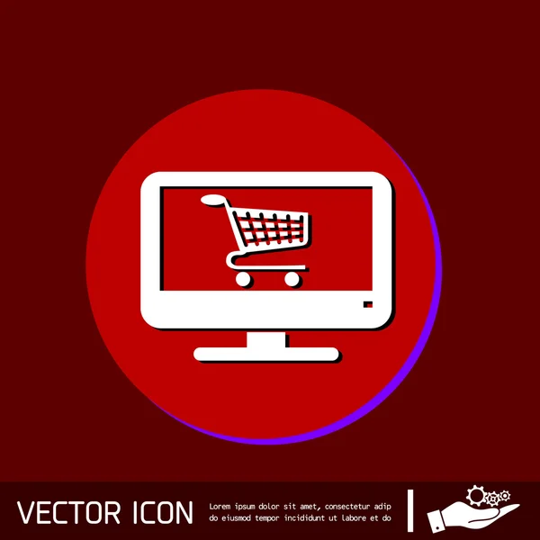 Monitor com carrinho de compras símbolo — Vetor de Stock