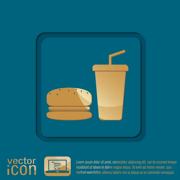 Burger e símbolo copo de papel — Vetor de Stock