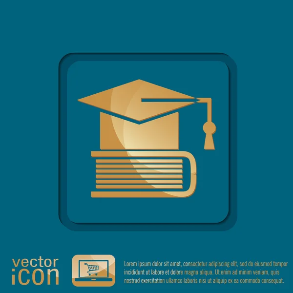 Chapéu de graduação no ícone do livro — Vetor de Stock