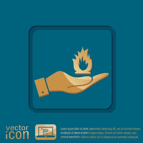 Hand holding fire sign — Stock Vector