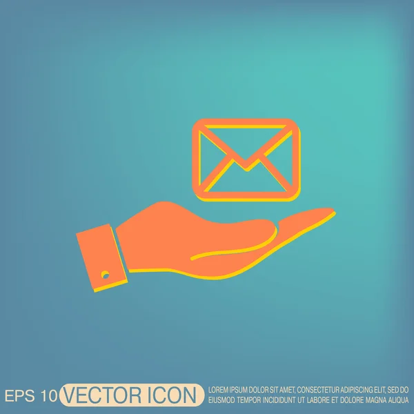 Hand holding postal envelope icon — Stock Vector