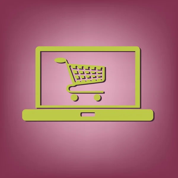 Laptop com carrinho de compras símbolo — Vetor de Stock