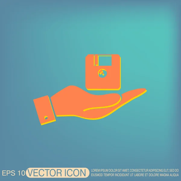 Hand holding floppy, disk — Stock Vector