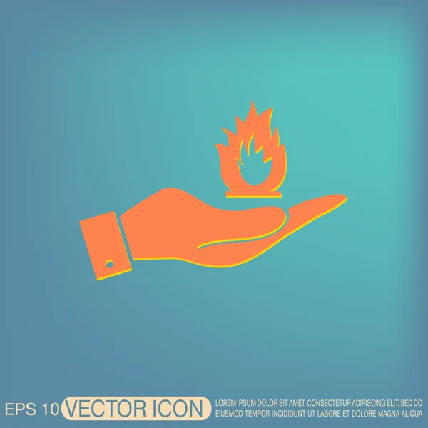 Hand holding fire sign — Stock Vector