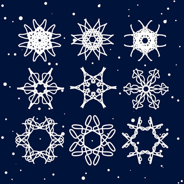 Weihnachten und Neujahr Schneeflocken Set — Stockvektor