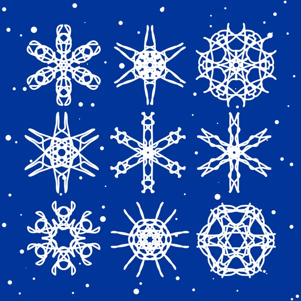 Navidad y Año Nuevo Set de copos de nieve — Vector de stock