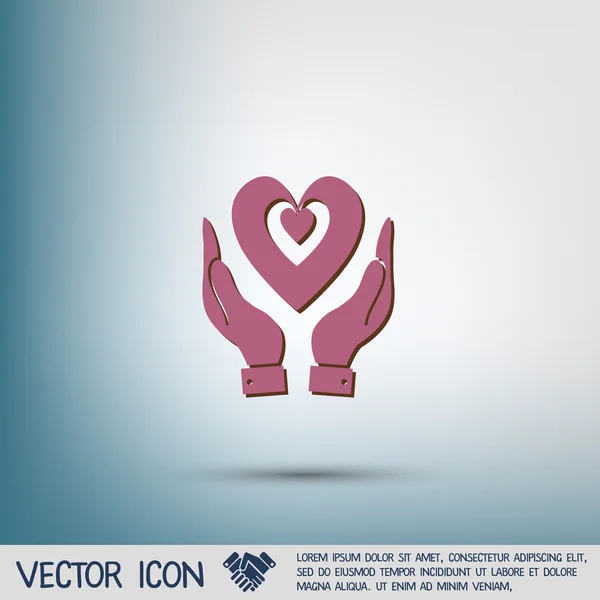 Mano celebración corazón icono — Vector de stock