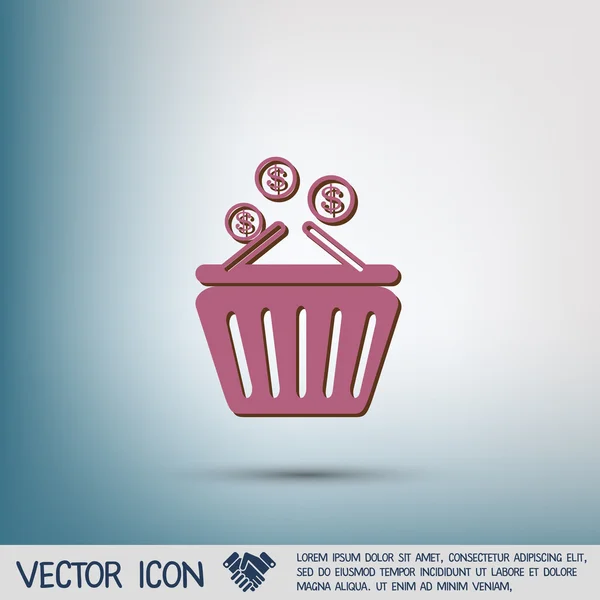 Nákupní košík s ikonou, peníze — Stockový vektor