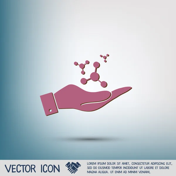 Hand met Atoom, molecuul pictogram — Stockvector