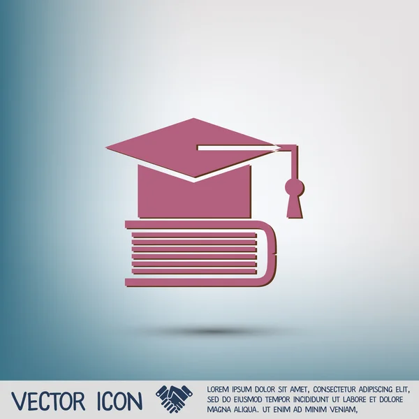 Sombrero de graduado en el icono del libro — Vector de stock