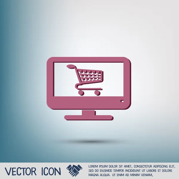 Övervaka med symbol shopping cart ikonen — Stock vektor