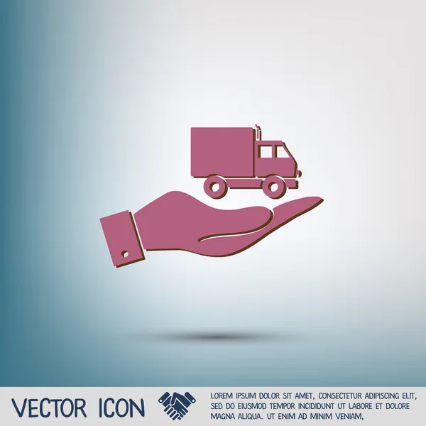 Mão segurando ícone caminhão —  Vetores de Stock