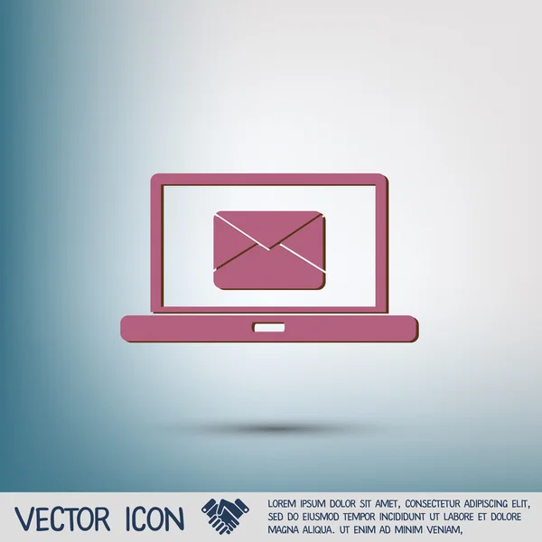 Laptop com envelope carta, ícone de correio — Vetor de Stock