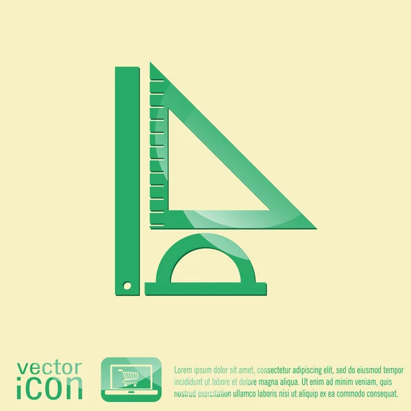 Conducător, protractor, pictogramă triunghiulară — Vector de stoc