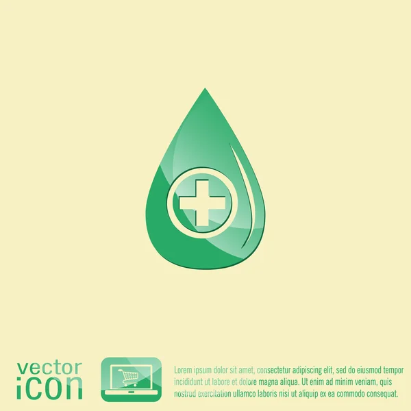 Gota con cruz símbolo médico — Vector de stock