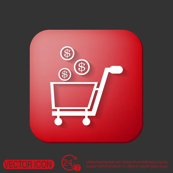 Carrito de compras con icono de dinero — Vector de stock