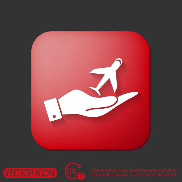 Mão segurando símbolo avião — Vetor de Stock