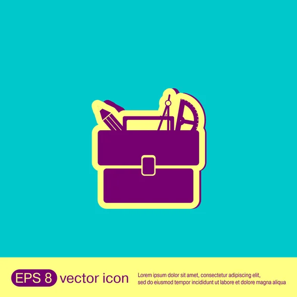 Bolso maletín escolar con papelería — Vector de stock