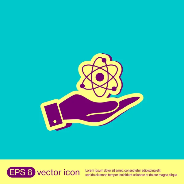 Hand holding atom, molecule. — Stock Vector