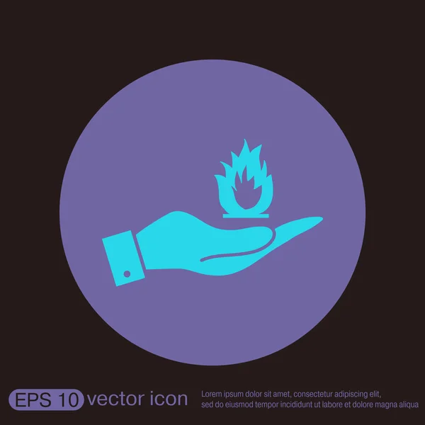 Hand holding fire sign. — Stock Vector