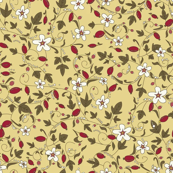 Textura floral sin costuras con bayas — Vector de stock