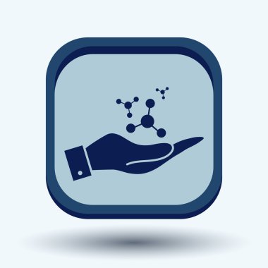 Atom, molekül simgesi tutan el