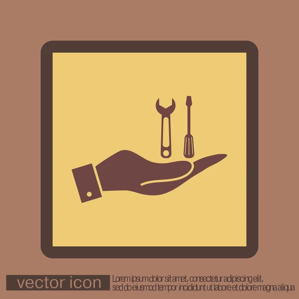 Hand holding a screwdriver and wrench — Stock Vector