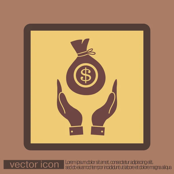 Manos sosteniendo bolsa de dinero — Vector de stock