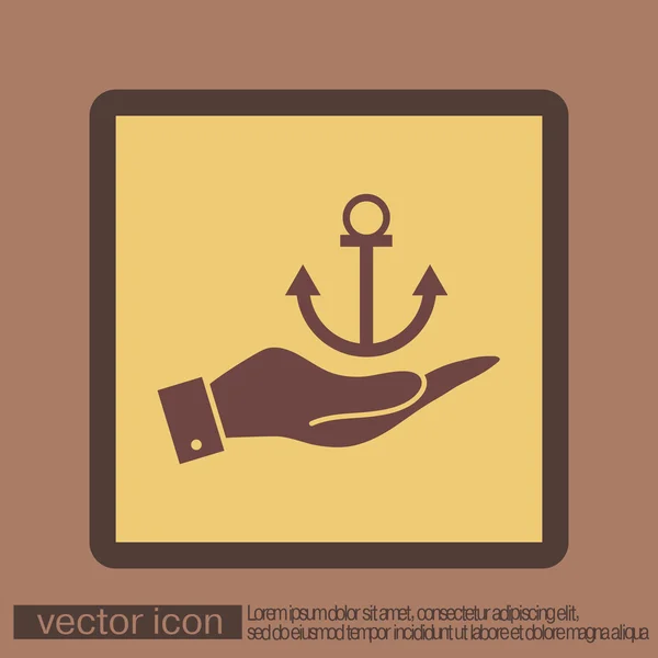 Mão segurando ícone âncora náutico — Vetor de Stock
