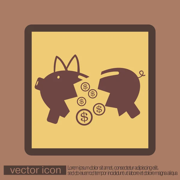 Rozbité porcelánové prasátko ikona — Stockový vektor