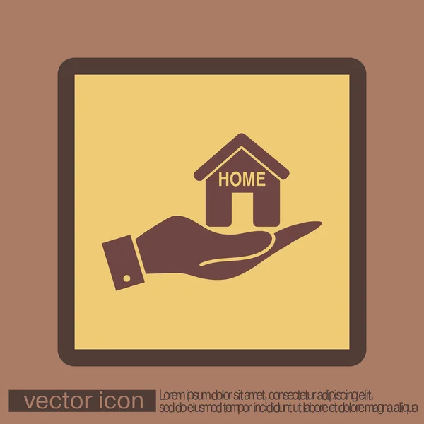 Hand hält eine Haus-Ikone. — Stockvektor