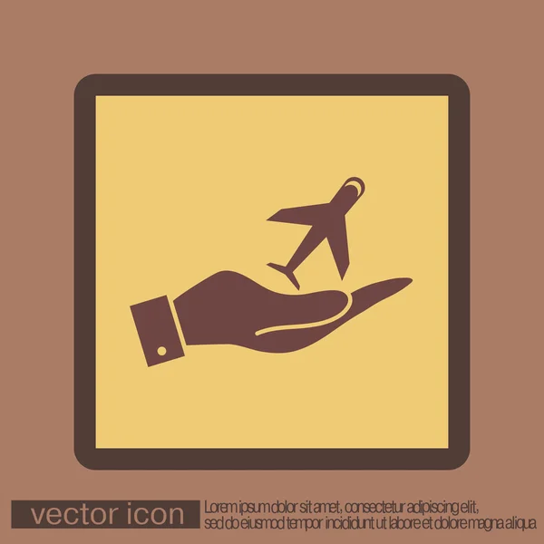 Main tenant un symbole d'avion — Image vectorielle