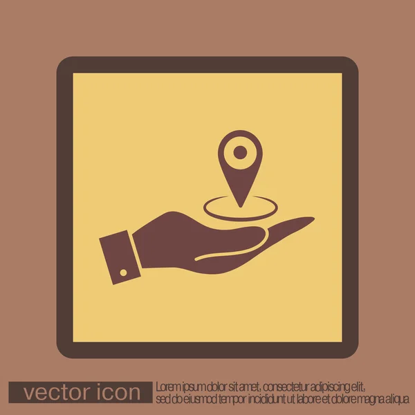 Mano sosteniendo pin ubicación en el mapa — Vector de stock