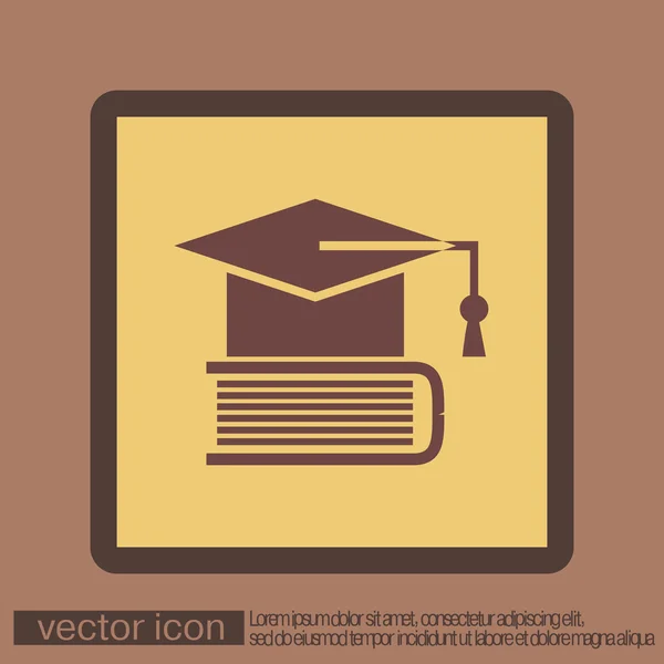 Sombrero de graduado en el icono del libro — Vector de stock