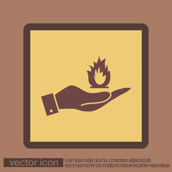 Hand hält Feuerzeichen — Stockvektor