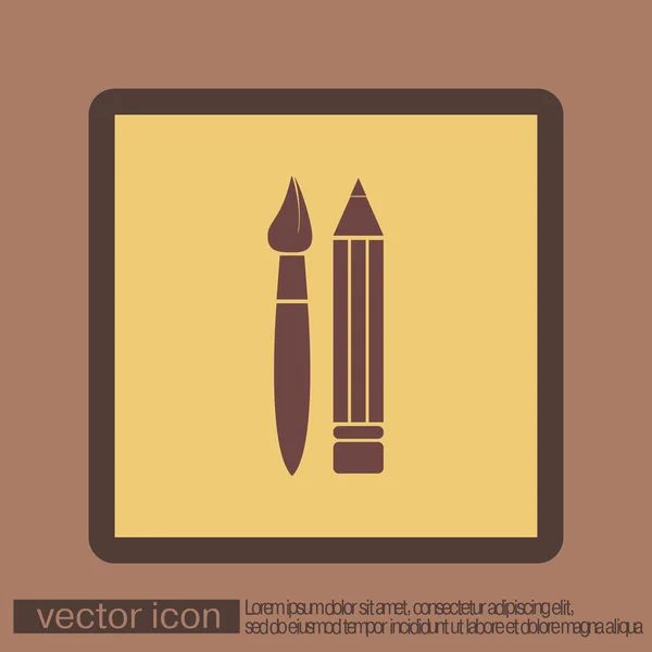 Cepillo y lápiz. icono de dibujo — Vector de stock