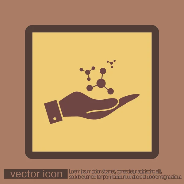 Hand holding atom, molecule icon — Stock Vector
