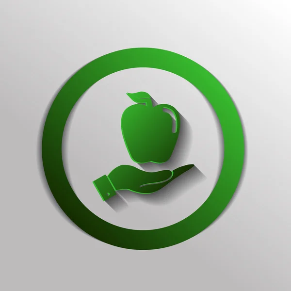 Manzana de mano, icono plano — Vector de stock