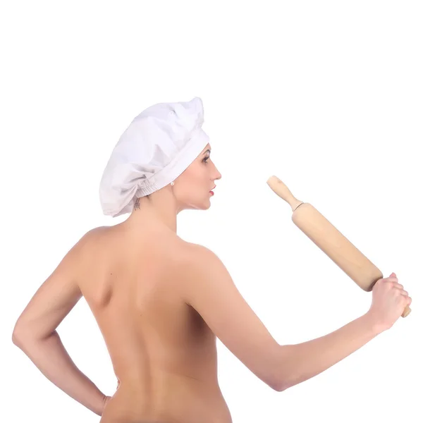 Chef de restaurante desnudo con rodillo para un menú —  Fotos de Stock