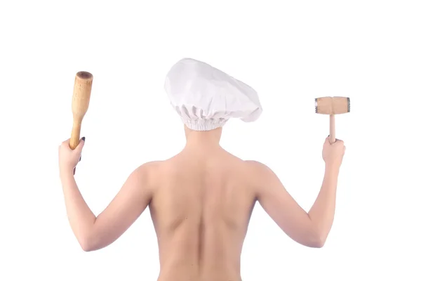Chef de restaurante desnudo con rodillo para un menú —  Fotos de Stock