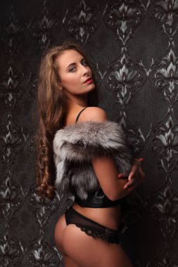 Zarif beyaz külot ve sutyen güzel seksi Bayan.