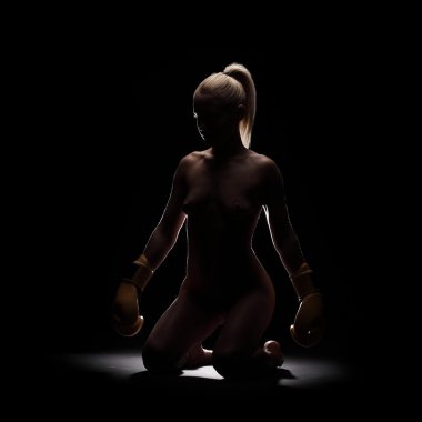 güzel seksi boksör kız eldiven ve çıplak giyinmiş