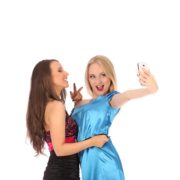 Retrato de dos hermosas chicas haciendo selfies — Foto de Stock