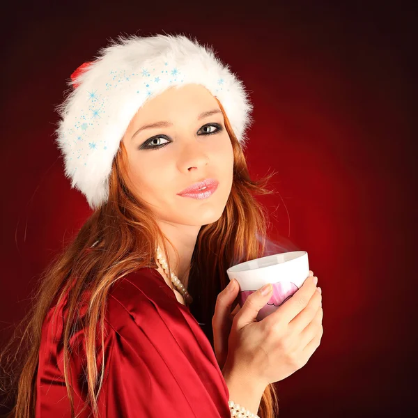 Portrait of beautiful sexy girl wearing santa claus clothes — Stock Photo, Image